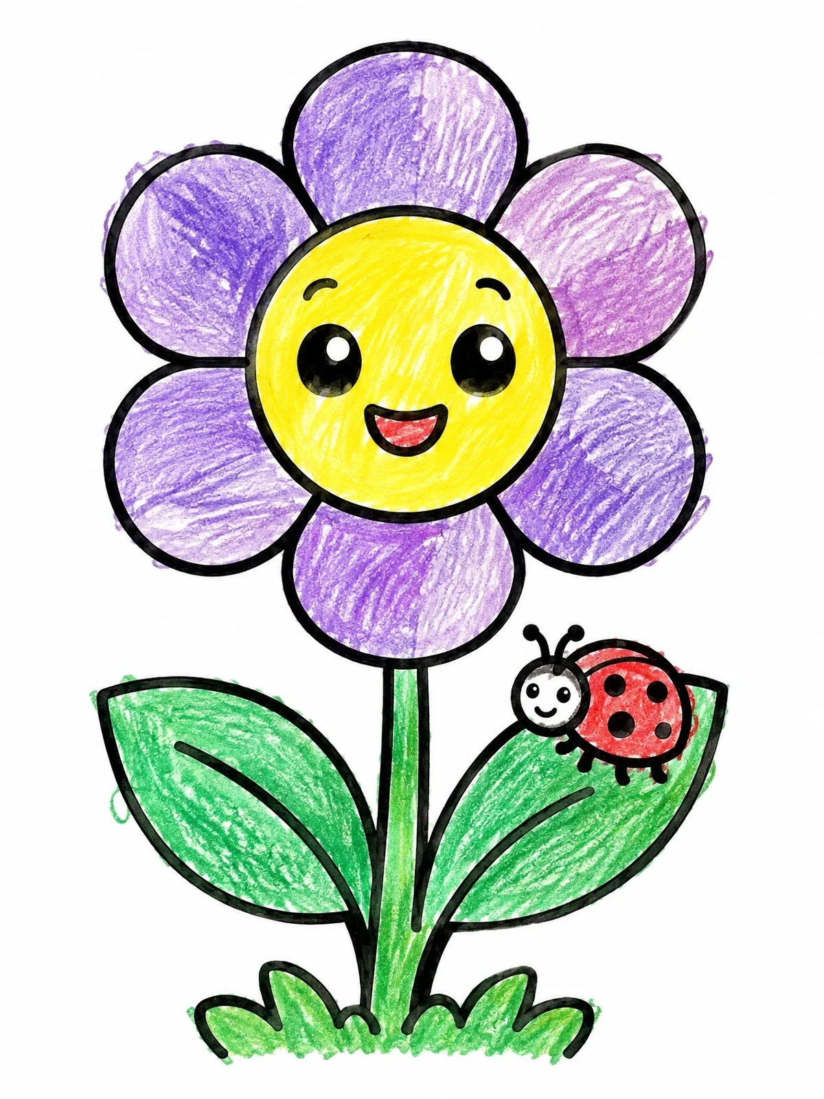 Colored example of the Smiling Flower With Little Ladybug coloring page