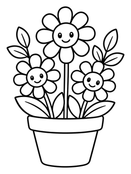 Free printable Smiling Flowers In A Pot coloring page