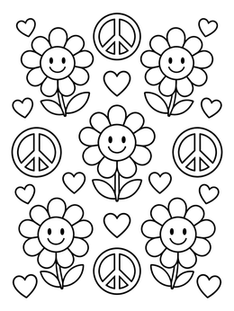 Free printable Smiling Flowers And Peace Signs coloring page