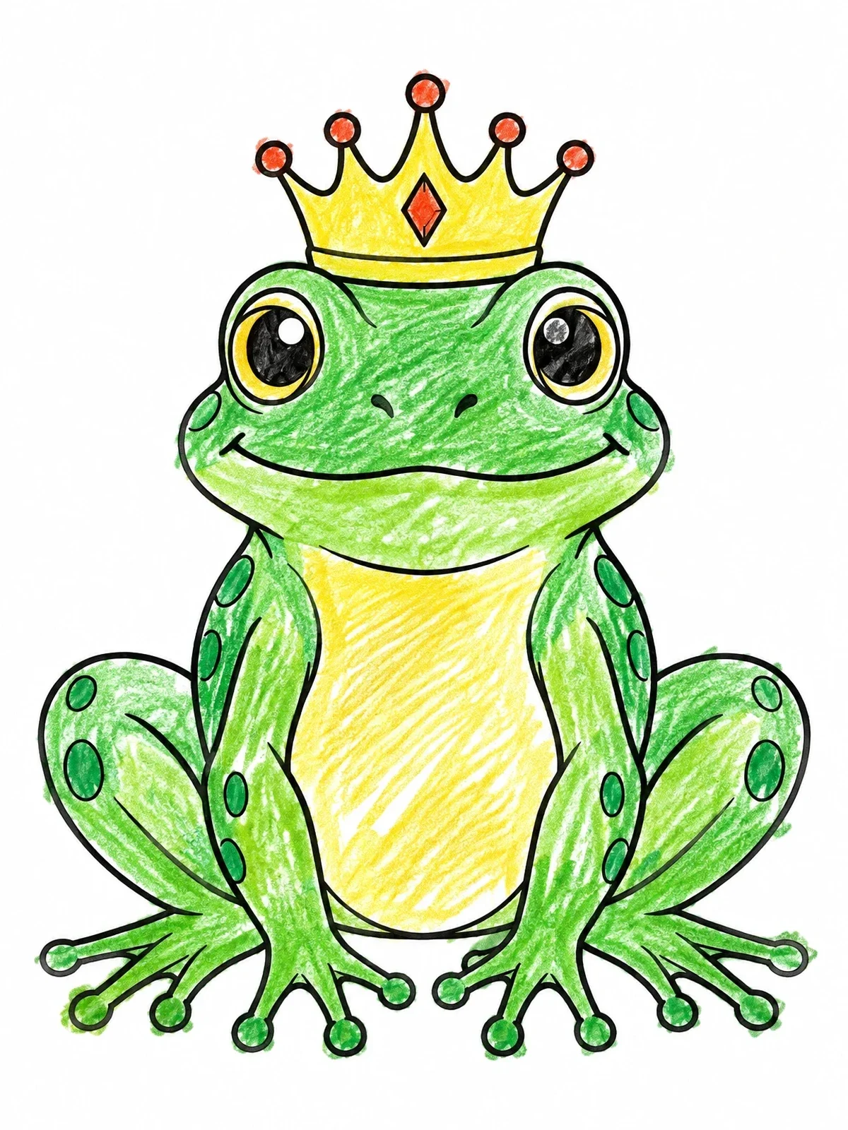 Colored example of the Smiling Frog Prince With Crown coloring page