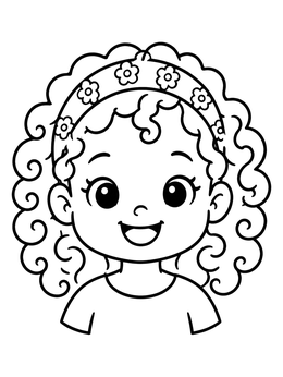 Free printable Smiling Girl With Curly Hair coloring page