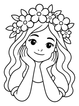 Free printable Smiling Girl With Flower Crown coloring page