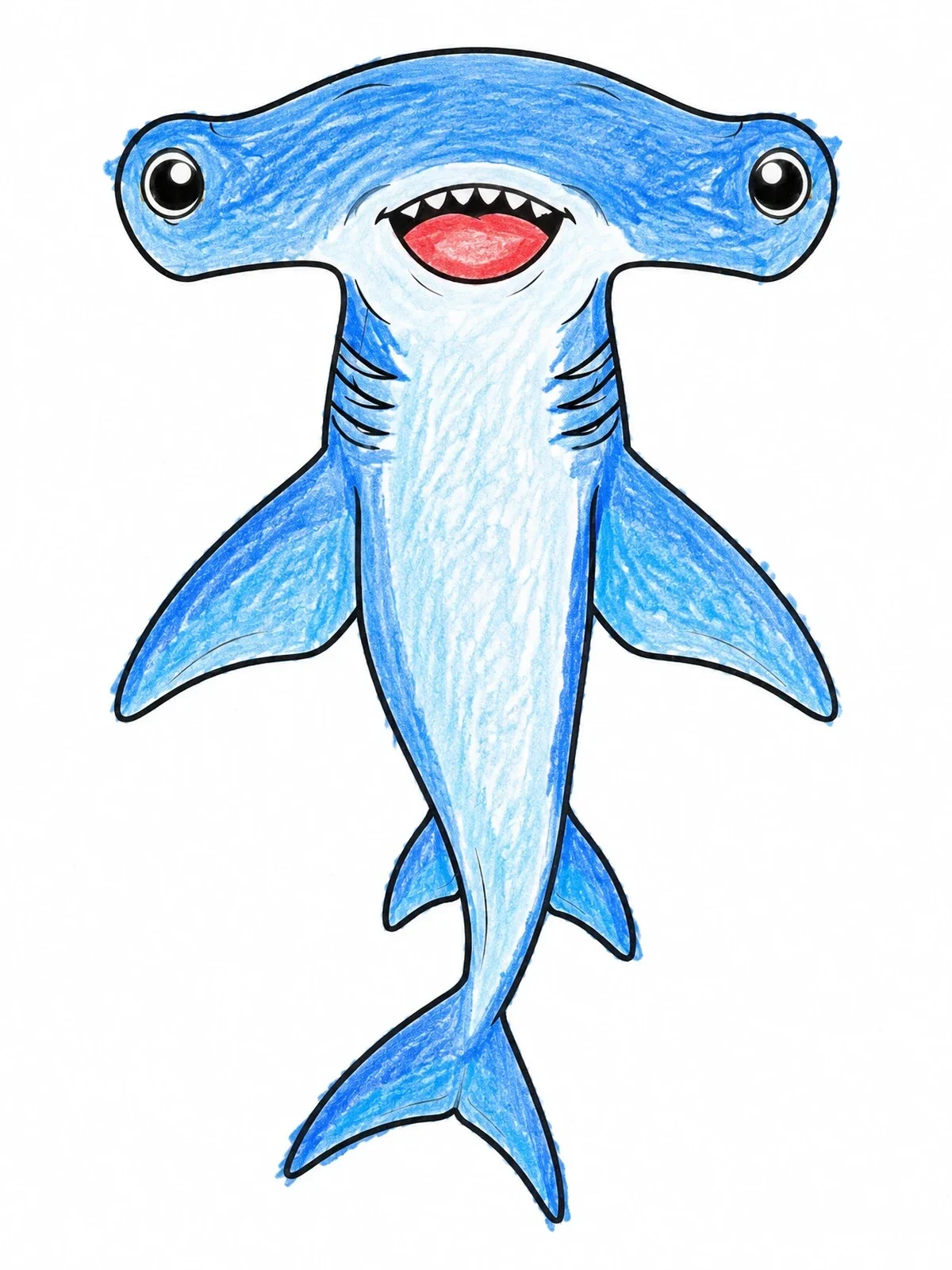 Colored example of the Smiling Hammerhead Shark Underside View coloring page