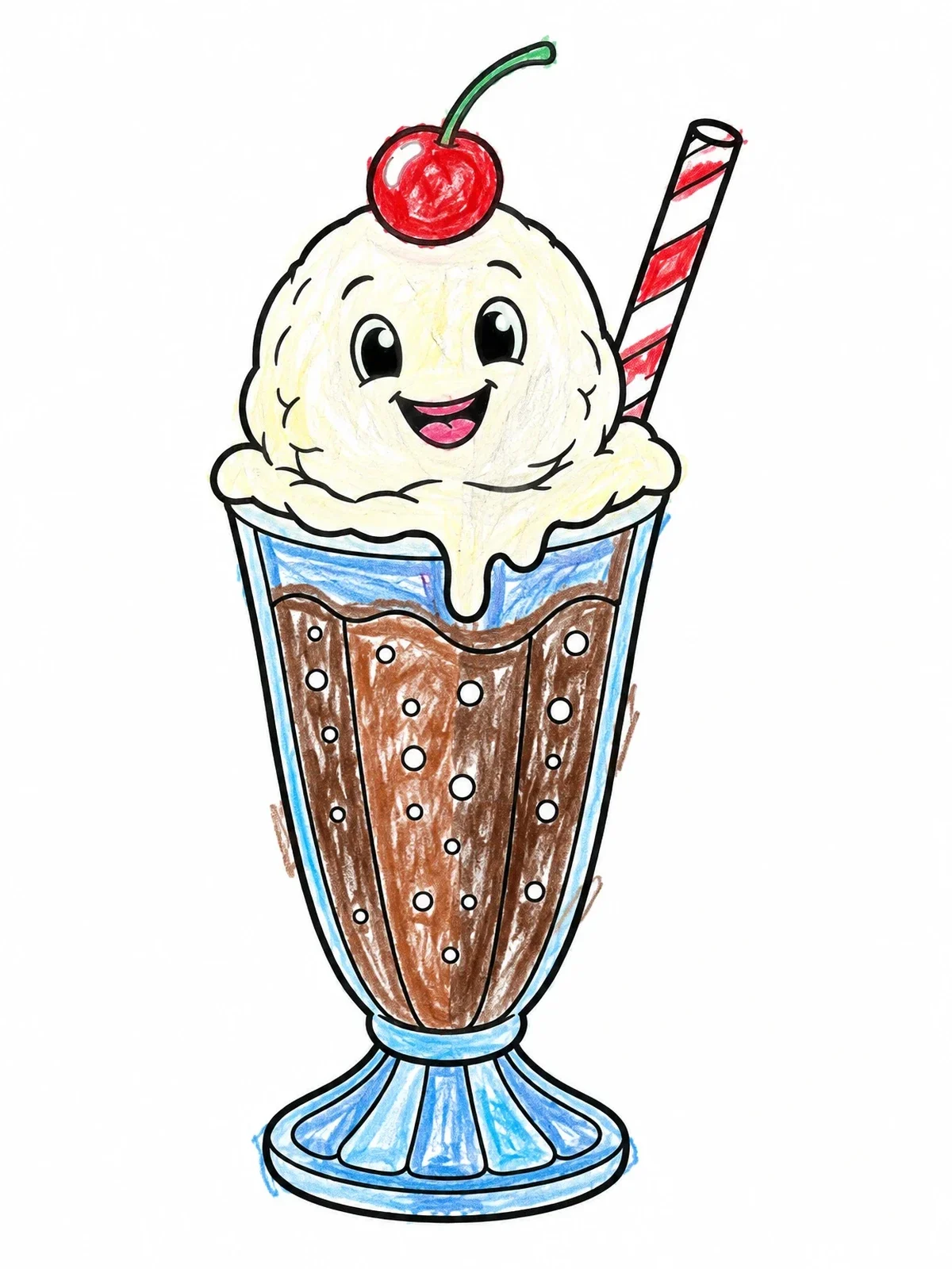 Colored example of the Smiling Ice Cream Soda Float coloring page