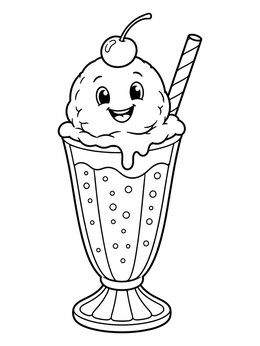 A cheerful ice cream soda float with cherry and straw on this cute soda coloring page.