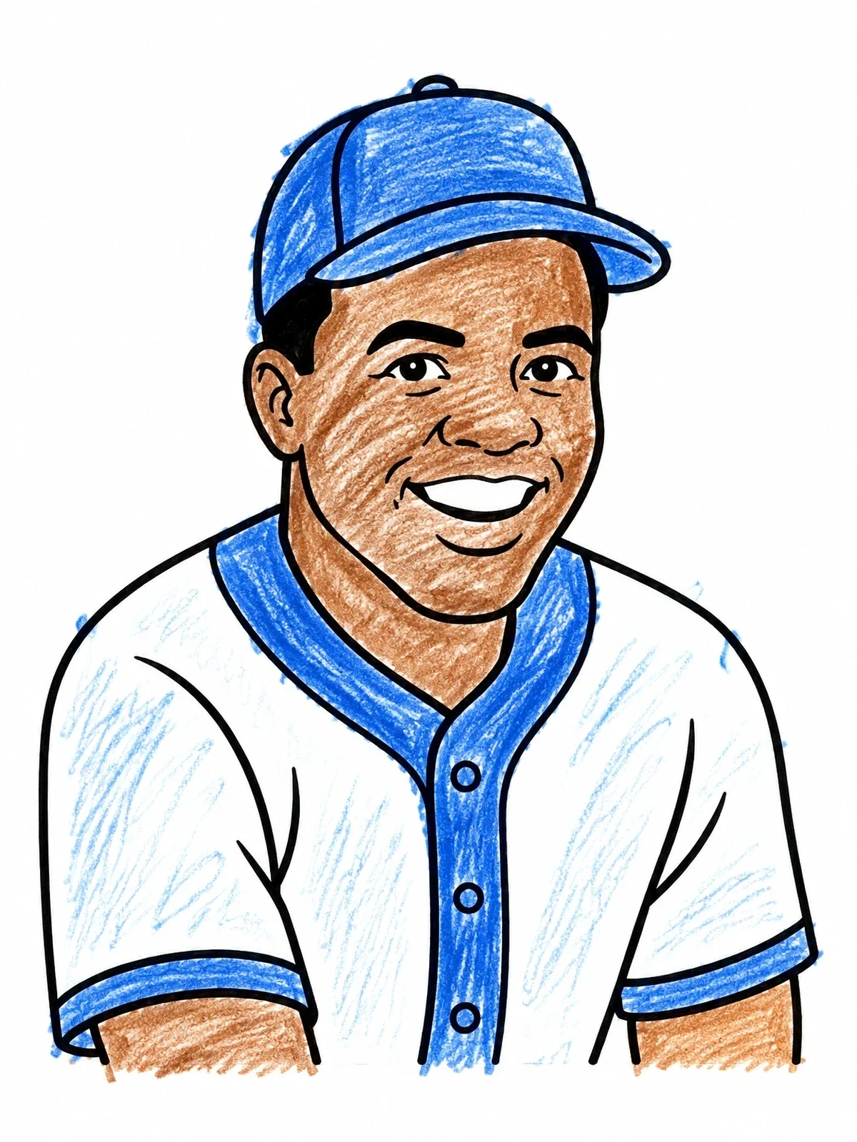 Colored example of the Smiling Jackie Robinson In Baseball Uniform coloring page
