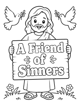 Free printable Smiling Jesus Holding Sign With Doves coloring page
