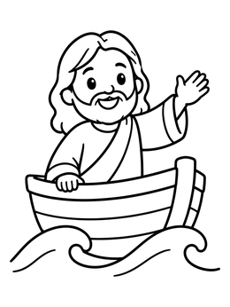 Free printable Smiling Jesus In A Small Boat coloring page