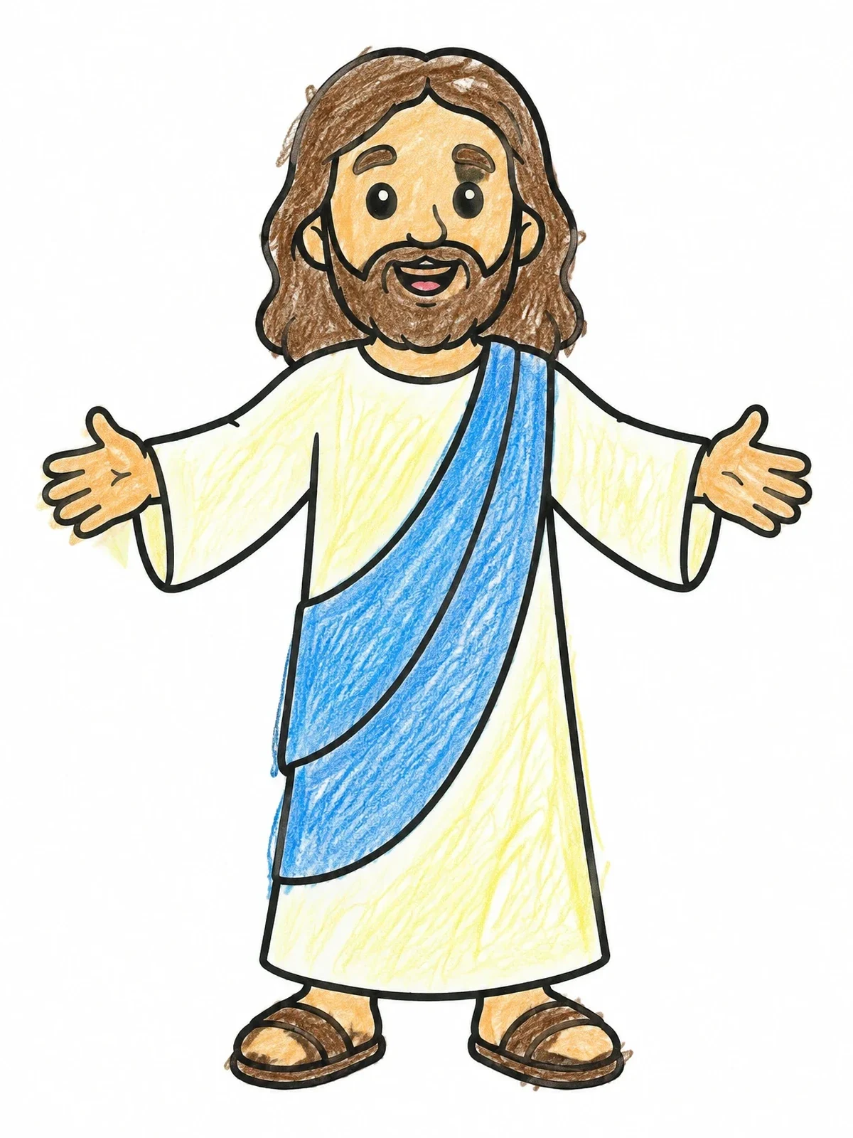 Colored example of the Smiling Jesus With Open Arms coloring page