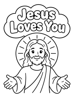 Free printable Smiling Jesus With Welcoming Arms coloring page