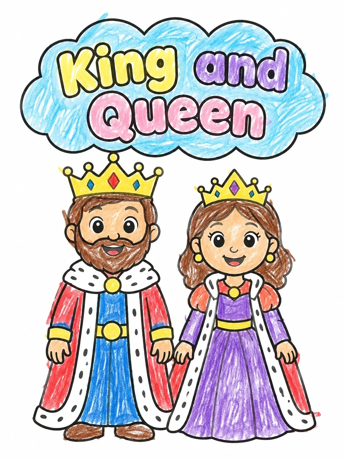 Colored example of the Smiling King And Queen In Royal Robes coloring page