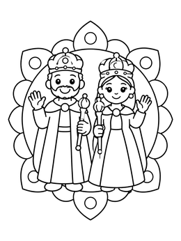 Free printable Smiling King And Queen Waving coloring page