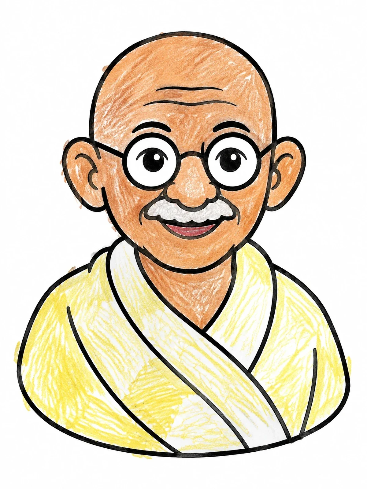 Colored example of the Smiling Mahatma Gandhi Portrait coloring page