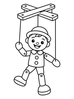 Free printable Smiling Marionette Wooden Puppet coloring page