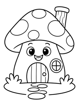 Free printable Smiling Mushroom House With Chimney coloring page