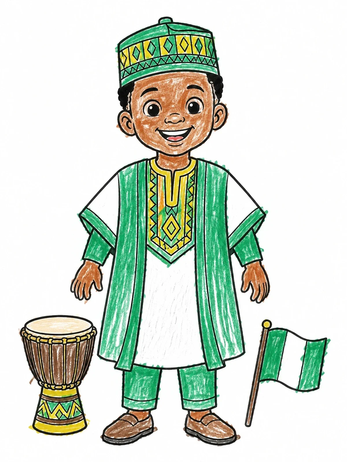 Colored example of the Smiling Nigerian Boy In Traditional Attire coloring page