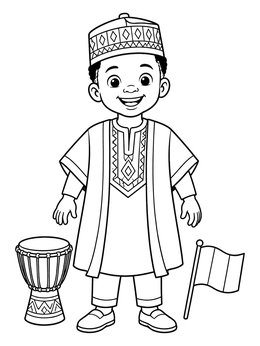Free printable Smiling Nigerian Boy In Traditional Attire coloring page