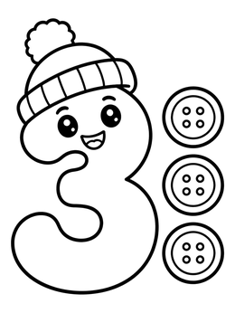 Free printable Smiling Number 3 In A Beanie coloring page