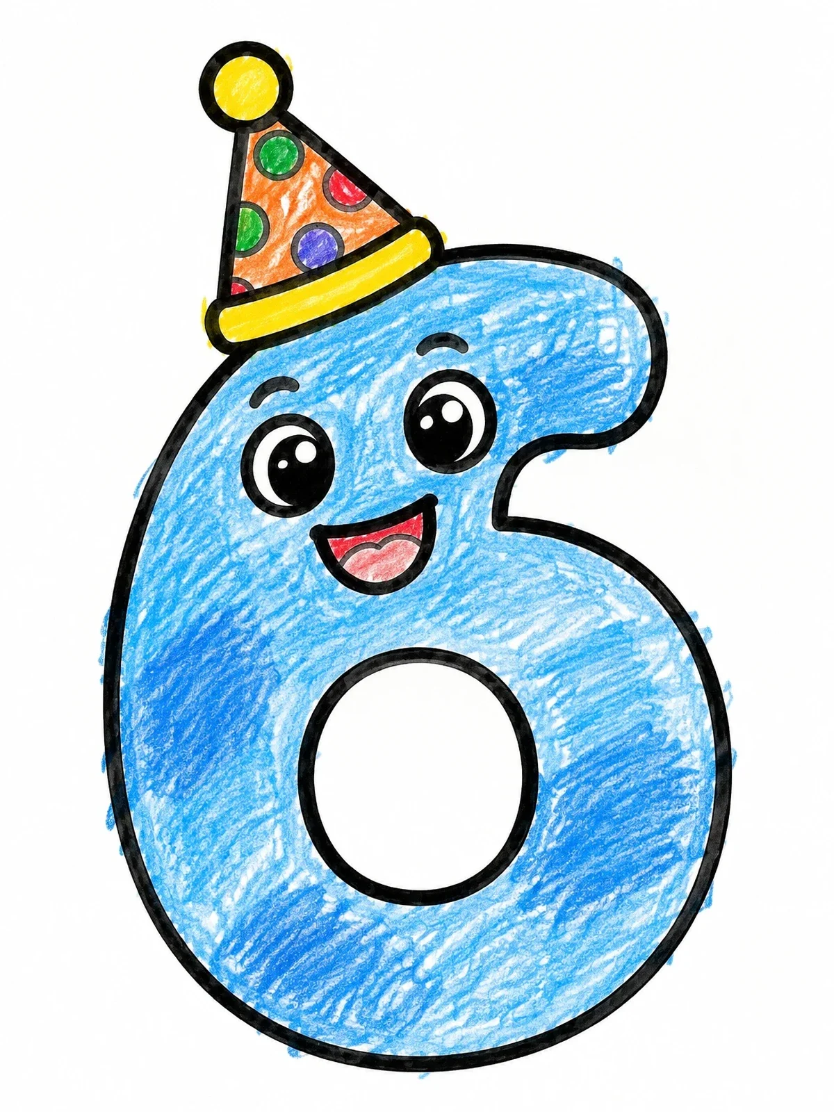 Colored example of the Smiling Number Six With Party Hat coloring page