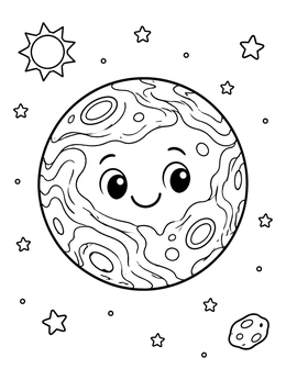 Free printable Smiling Planet Mercury In Space coloring page
