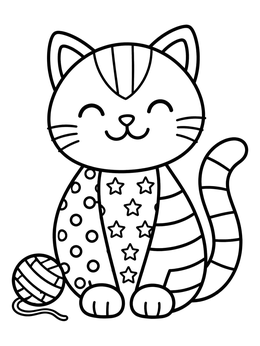 Free printable Smiling Pop Art Patterned Cat coloring page
