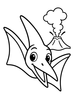 Free printable Smiling Flying Pteranodon And Volcano coloring page