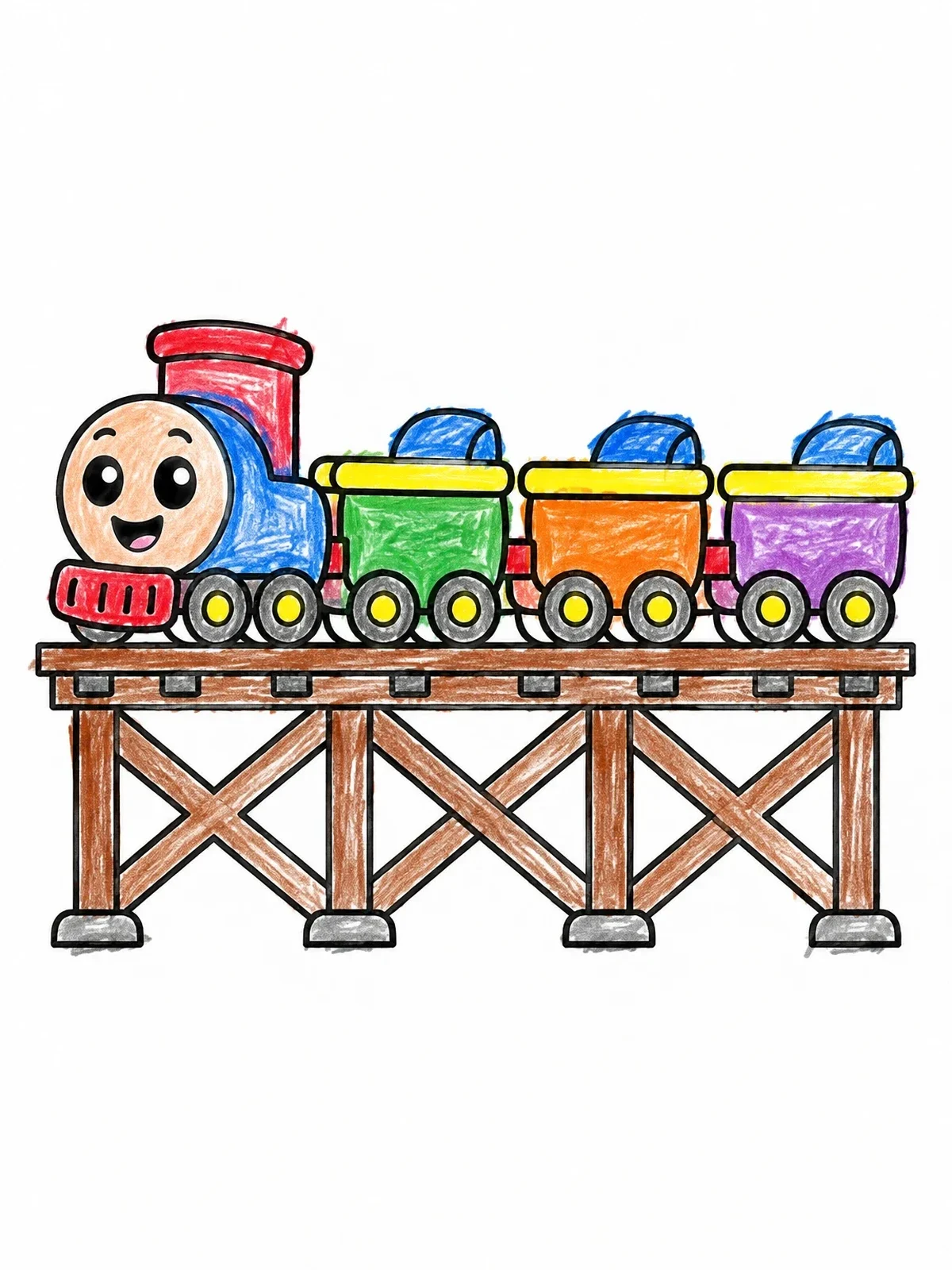 Colored example of the Smiling Roller Coaster Train coloring page