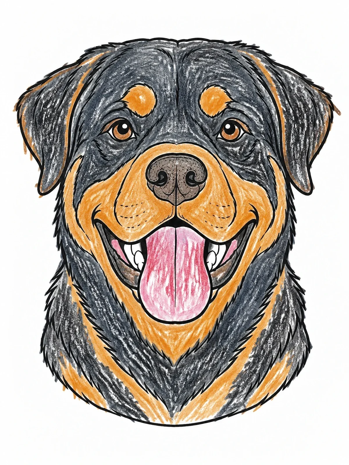 Colored example of the Smiling Rottweiler Dog Portrait coloring page