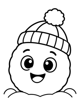 Free printable Smiling Snowball In Winter Beanie coloring page