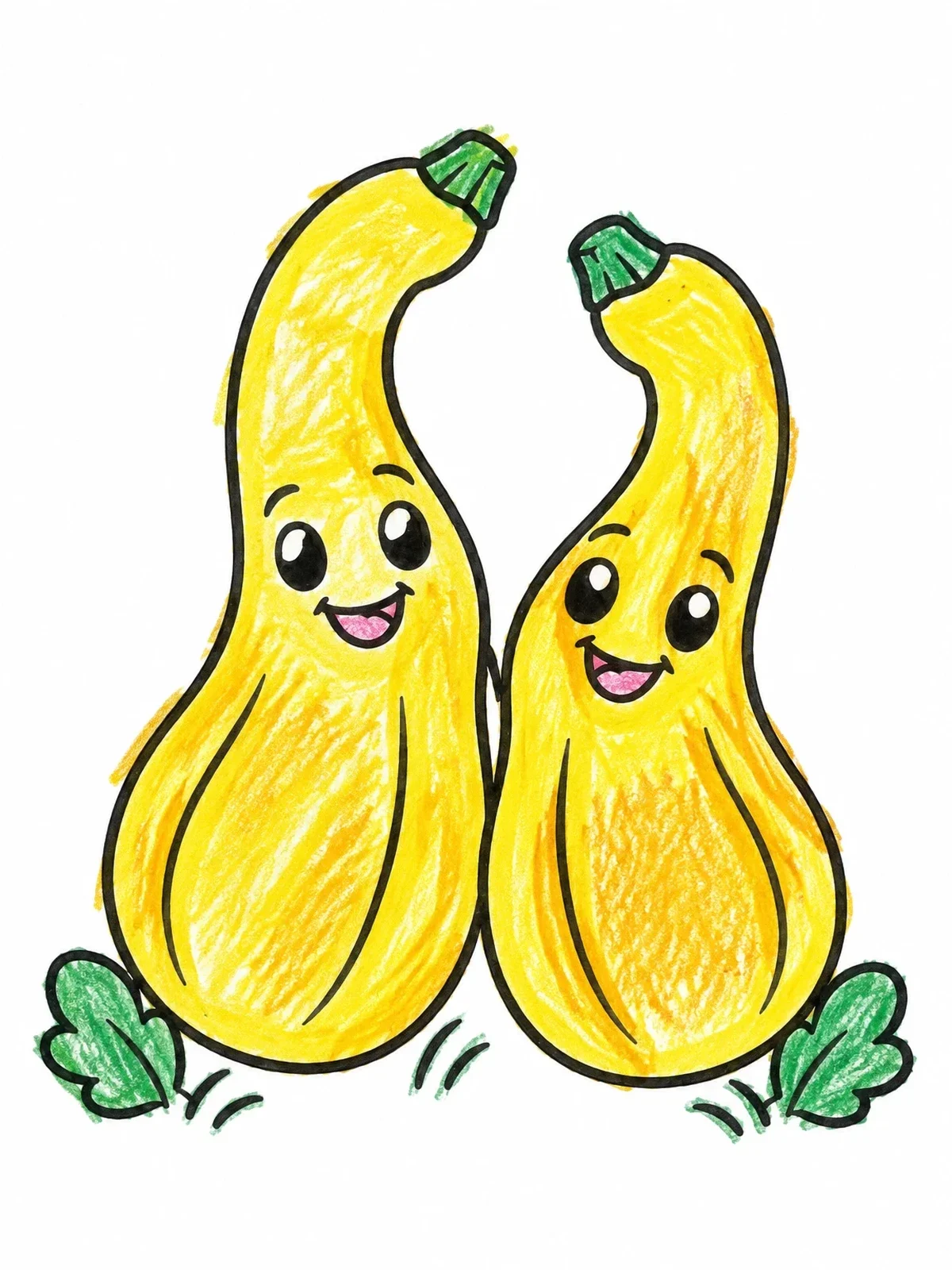 Colored example of the Smiling Squash Friends coloring page
