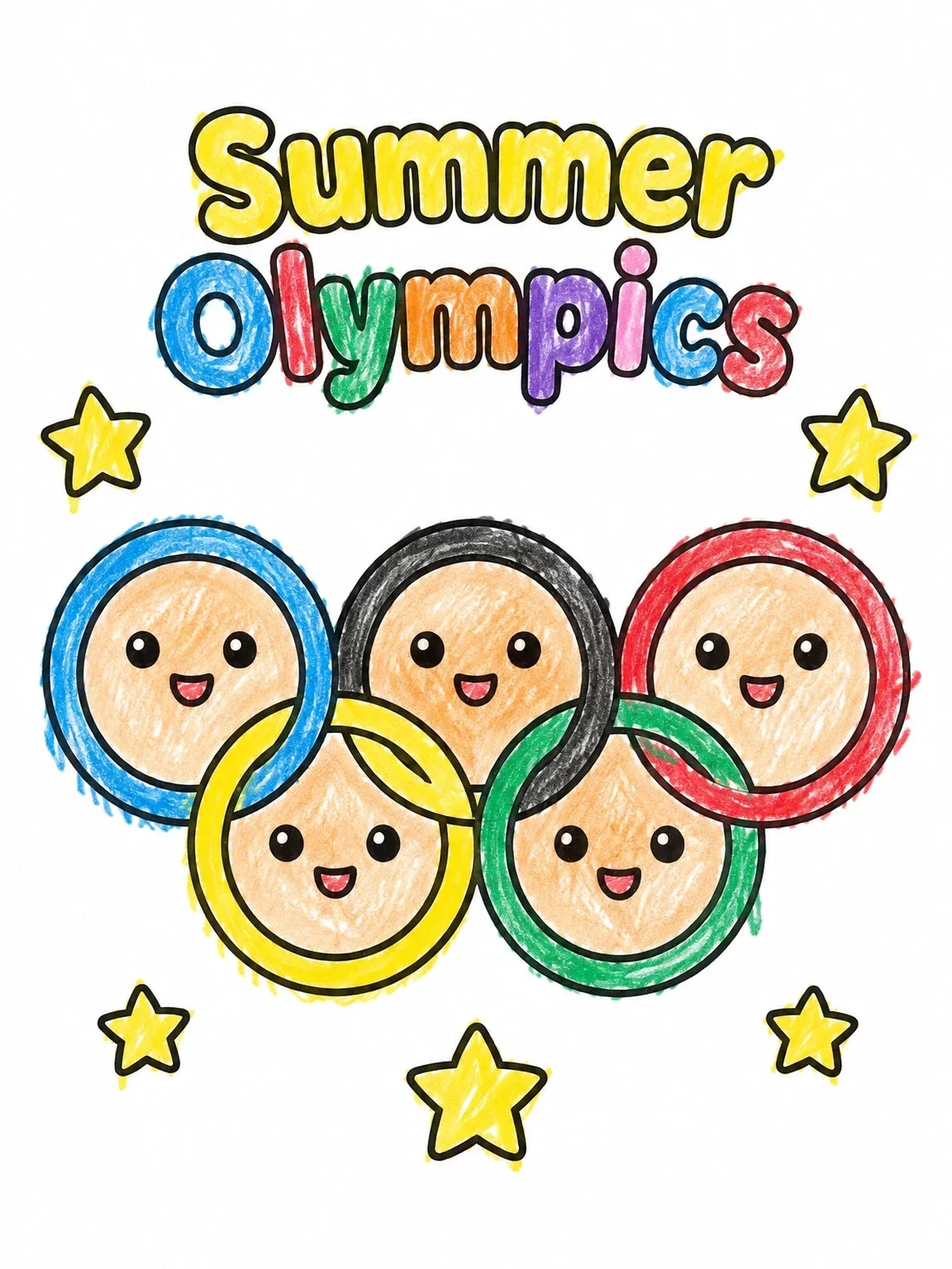 Colored example of the Smiling Summer Olympics Rings coloring page