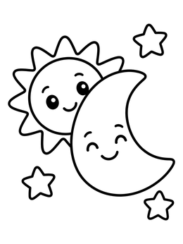 Free printable Smiling Sun And Crescent Moon coloring page