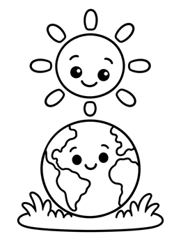 Free printable Smiling Sun And Earth On Grass coloring page