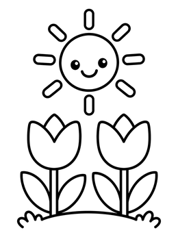 Free printable Smiling Sun And Two Tulips coloring page