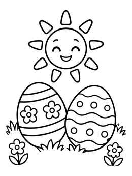 Free printable Smiling Sun And Easter Eggs coloring page