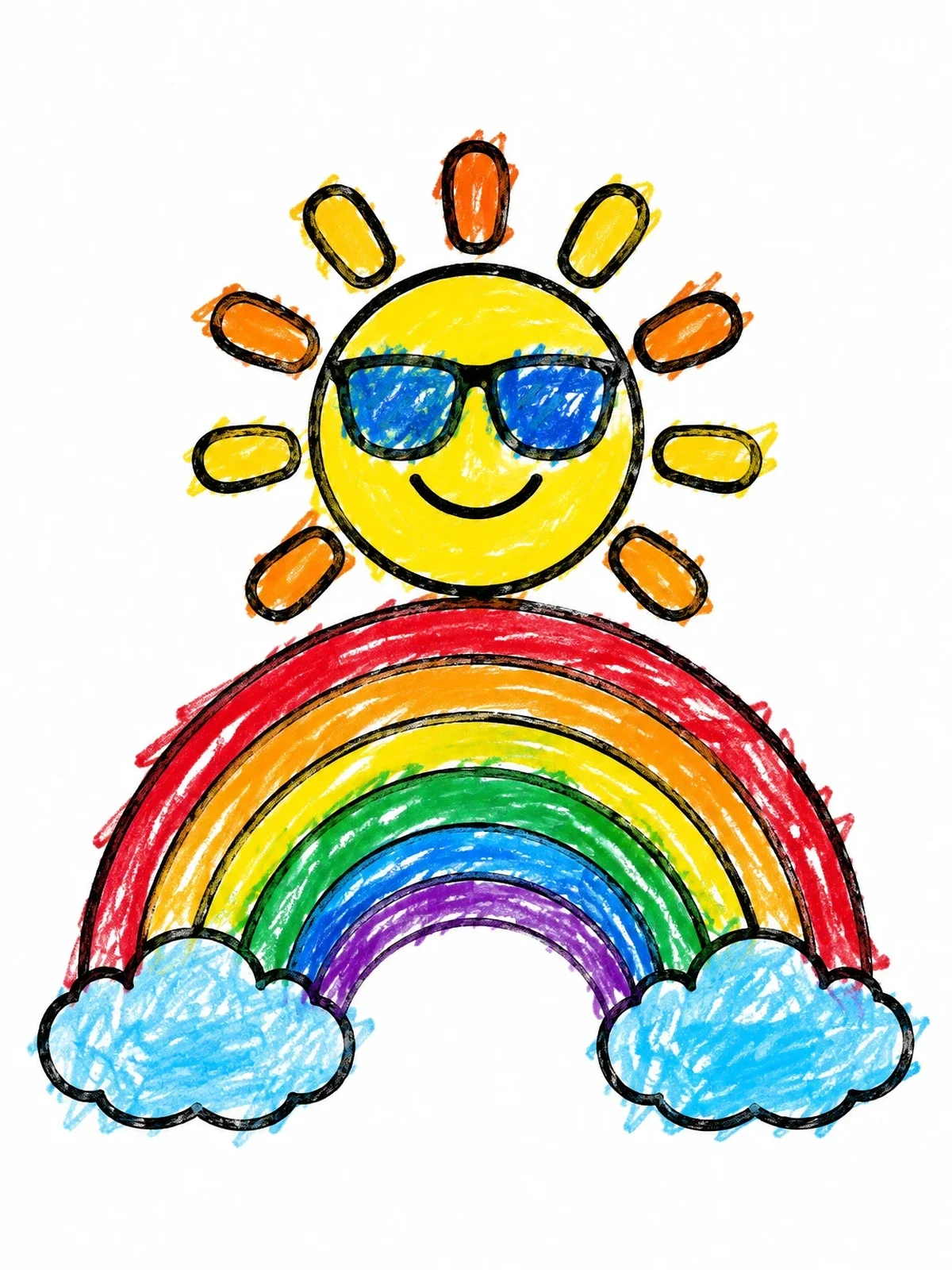 Colored example of the Smiling Sun Above Rainbow Arch coloring page