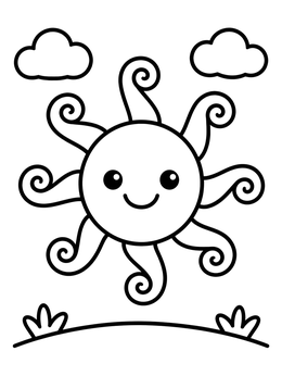 Free printable Smiling Sun With Swirly Rays coloring page