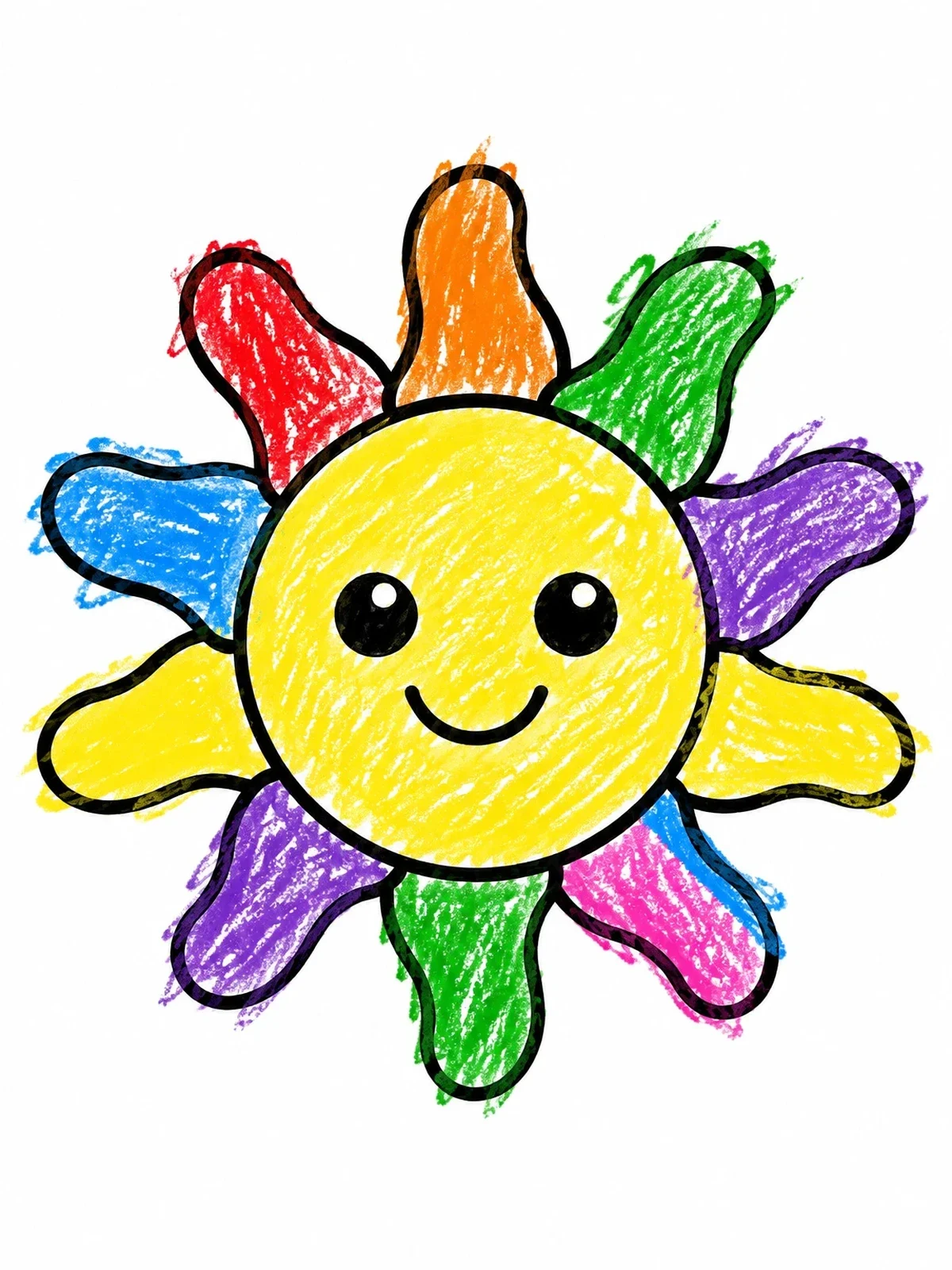 Colored example of the Smiling Sun With Wavy Rays coloring page