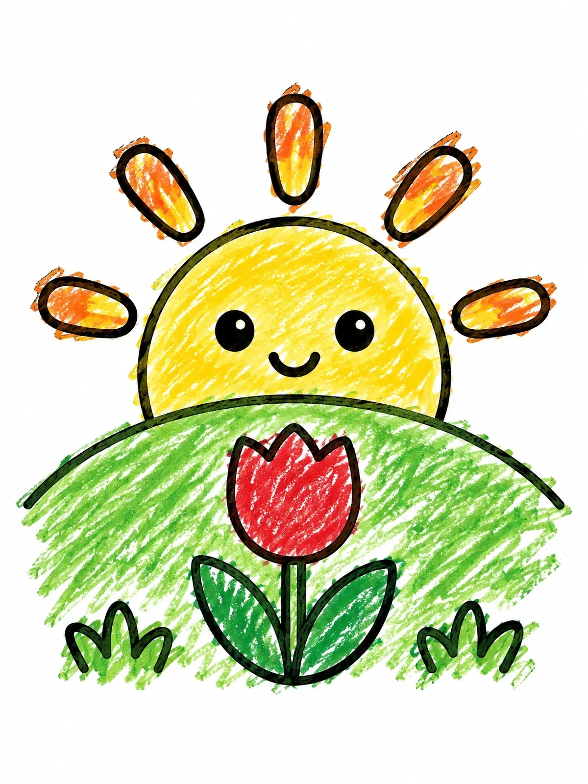 Colored example of the Smiling Sunrise Behind A Tulip Hill coloring page