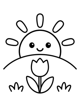 Free printable Smiling Sunrise Behind A Tulip Hill coloring page