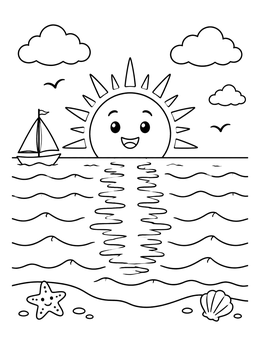 Free printable Smiling Sunrise Over The Ocean coloring page