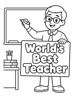 Free printable Smiling Male Teacher With Sign coloring page
