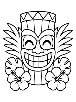 Free printable Smiling Tiki Mask With Hibiscus coloring page