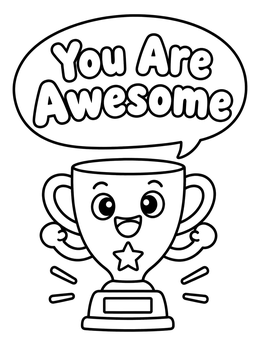 Free printable Smiling Trophy You Are Awesome coloring page