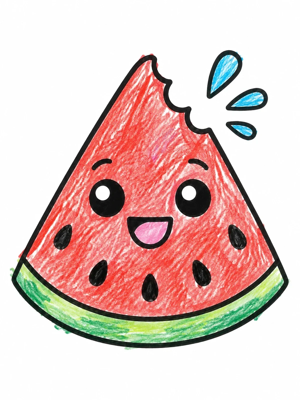 Colored example of the Smiling Watermelon Slice With A Bite coloring page