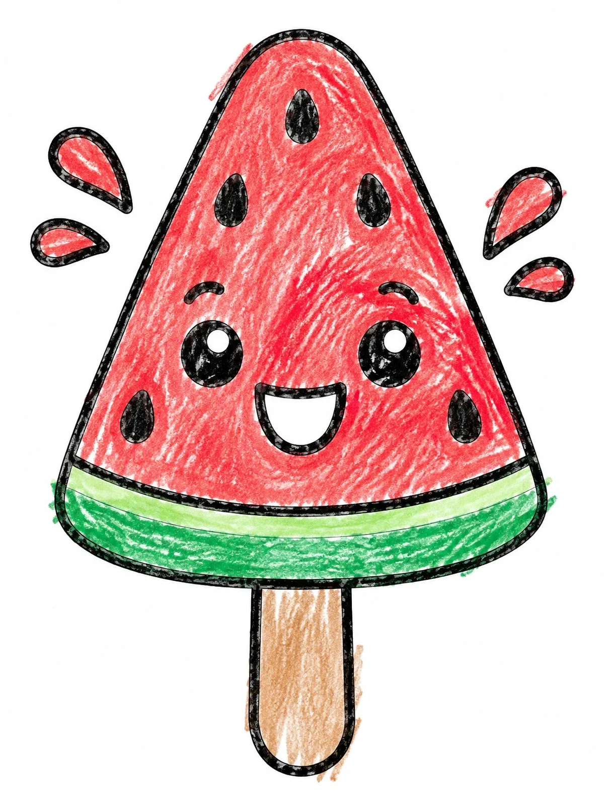 Colored example of the Smiling Watermelon Popsicle coloring page