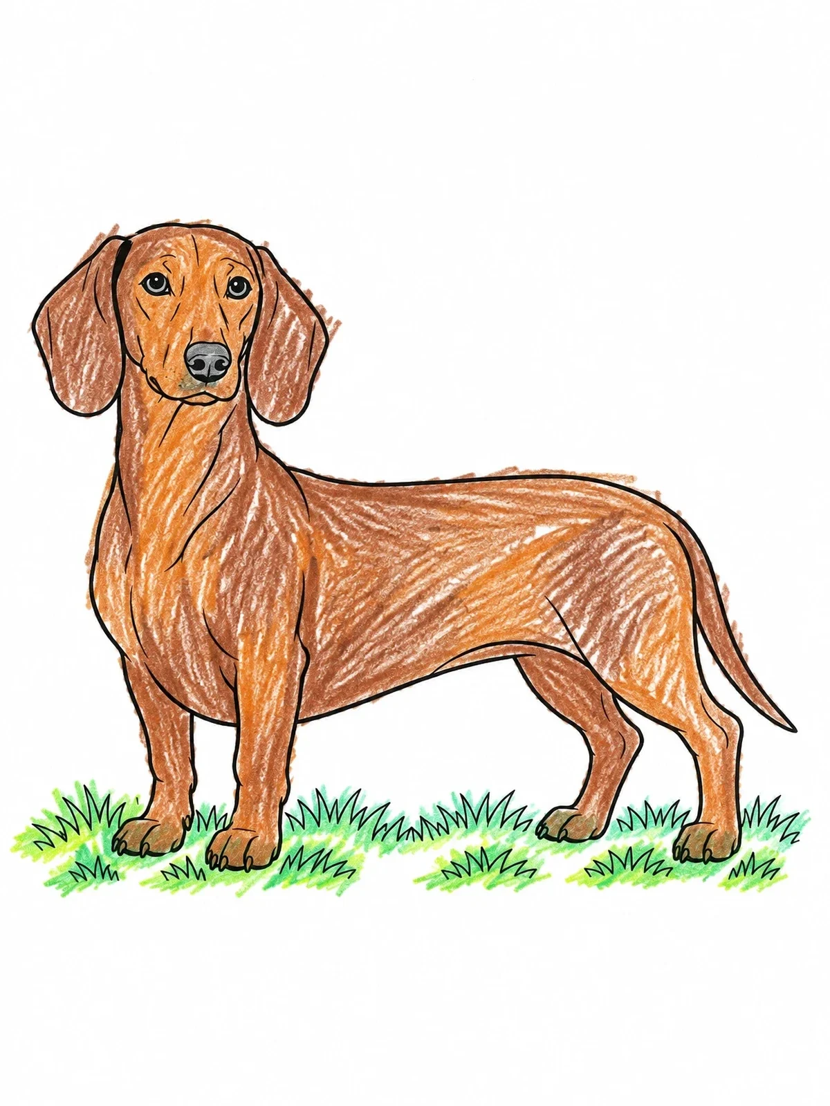 Colored example of the Smooth Dachshund Standing In Grass coloring page