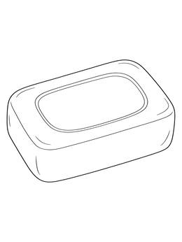 A smooth soap coloring page showing a classic rounded rectangular bar of bath soap.