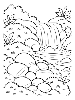 Free printable Smooth River Pebbles By Waterfall coloring page