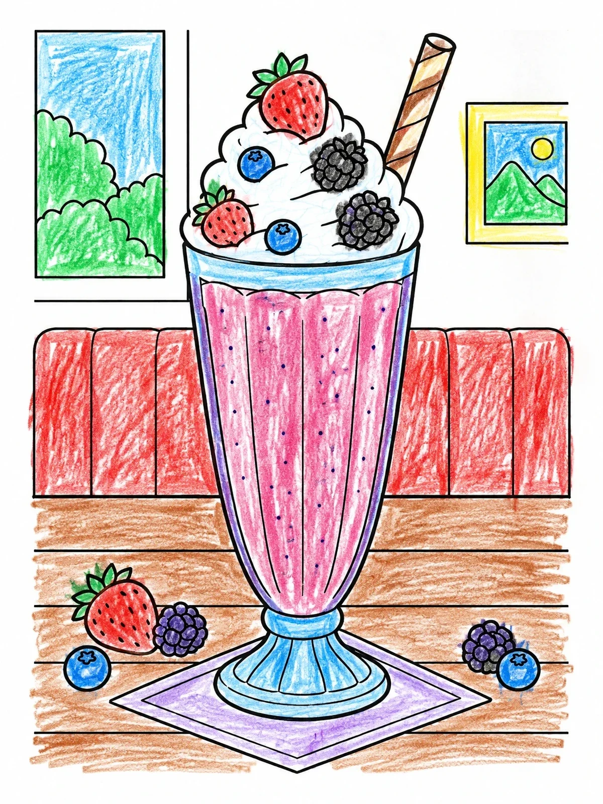 Colored example of the Berry Milkshake In A Diner Glass coloring page